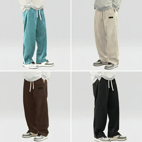 Men's comfortable travel pants in black, blue, beige, and brown colors
