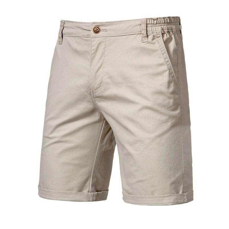 Men's cotton casual shorts in beige, perfect for summer outings.