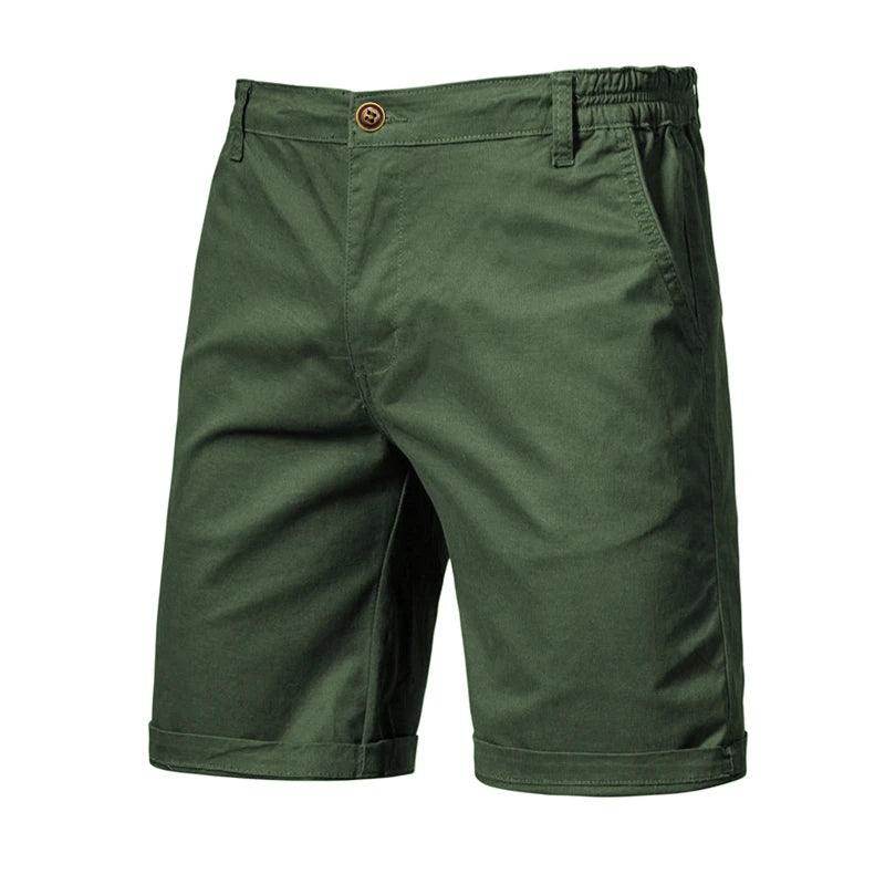 Men's cotton casual shorts in dark green for relaxed outings