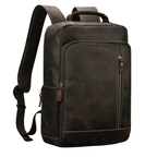 Sac à dos en cuir Crazy Horse pour homme, sac à dos de jour pour ordinateur portable 15,6 pouces avec port USB