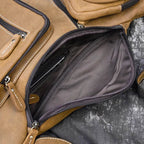 men's crazy horse leather chest bag, brown leather, spacious interior