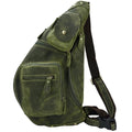 men's crazy horse leather chest bag in olive green for travel
