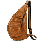 men's crazy horse leather chest bag, brown, for everyday use