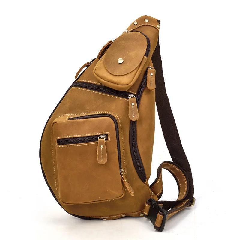 Luggage & Bags - Shoulder/Messenger Bags Mens Crazy Horse Leather Chest Bag Single Shoulder Messenger Bags
