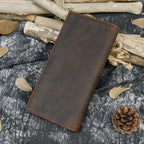 men's crazy horse leather long brown bifold travel wallet (photo 1 of 10)