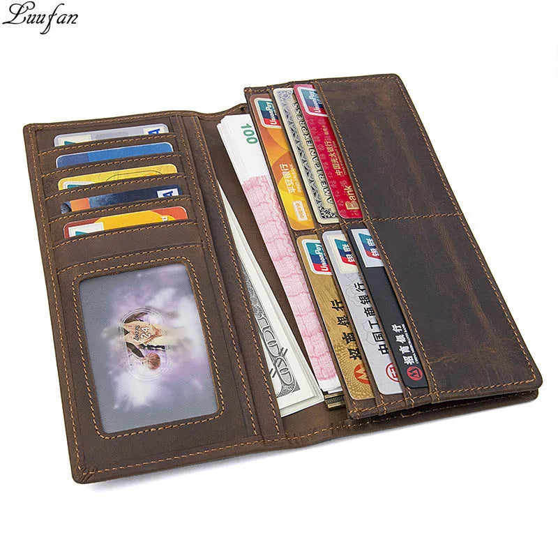men's crazy horse leather long brown bifold travel wallet (photo 7 of 10)