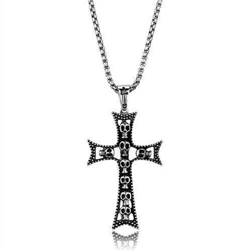 Men's cross necklace featuring a detailed design with skull accents and a sturdy chain