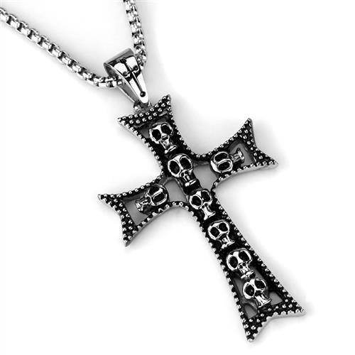 Men's cross necklace with intricate skull designs and a sturdy chain from VacationGrabs