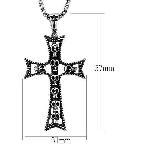 Men's cross necklace featuring a unique skull design with detailed craftsmanship