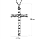 Men's cross necklace high polished with detailed design and dimensions of 62mm by 33mm
