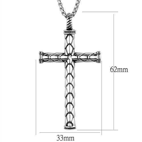 Men's cross necklace high polished with detailed design and dimensions of 62mm by 33mm