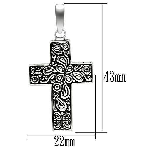 Men's cross necklace high polished in elegant design with intricate floral patterns and dimensions 43mm by 22mm