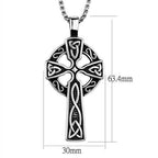 Men's cross necklace high polished with intricate Celtic design and silver chain details
