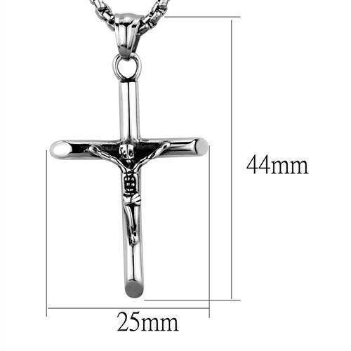 Men's cross necklace stainless steel with a detailed crucifix pendant measuring 44mm by 25mm