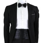Mens Cummerbund Bow Tie Brooch Set Black Red Blue - VacationGrabs