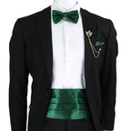 Mens Cummerbund Bow Tie Brooch Set Black Red Blue - VacationGrabs