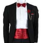 Mens Cummerbund Bow Tie Brooch Set Black Red Blue - VacationGrabs