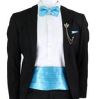 Mens Cummerbund Bow Tie Brooch Set Black Red Blue - VacationGrabs