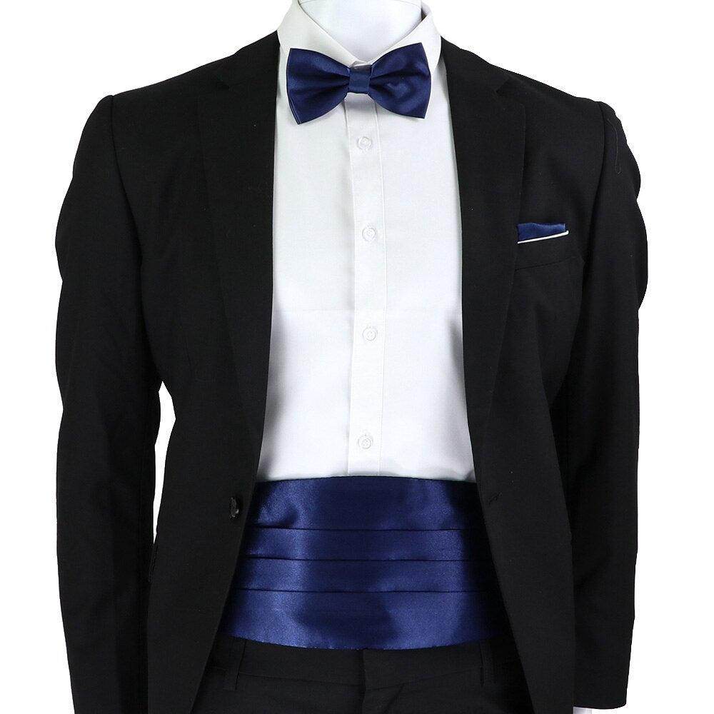 Mens Cummerbund Bow Tie Brooch Set Black Red Blue - VacationGrabs