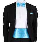 Mens Cummerbund Bow Tie Brooch Set Black Red Blue - VacationGrabs