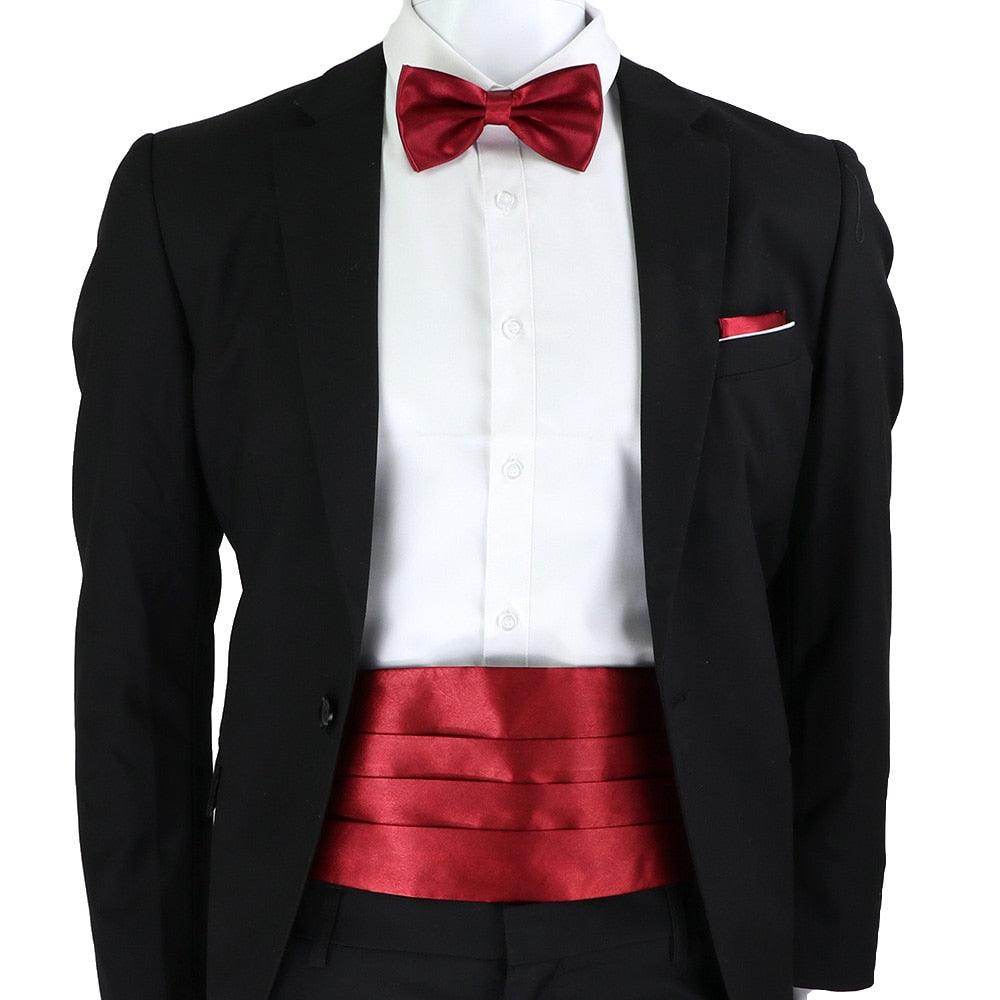 Men's Cummerbund Bow Tie Set in Red for Formal Events and Elegant Occasions