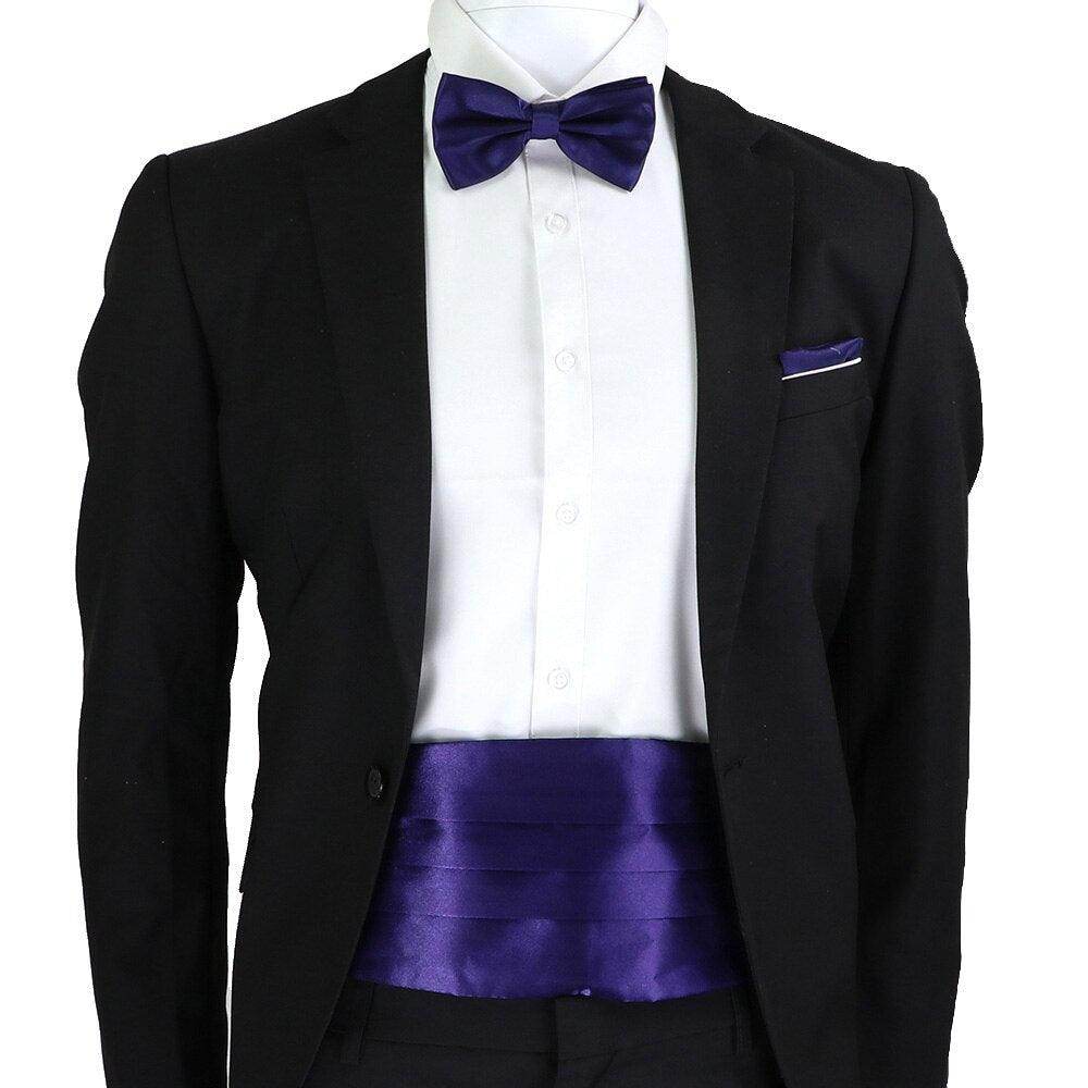 Men's Cummerbund Bow Tie Set in Purple for Formal Events with Elegant Satin Finish