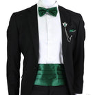 Men's cummerbund bow tie set in green featured with a black tuxedo for formal events