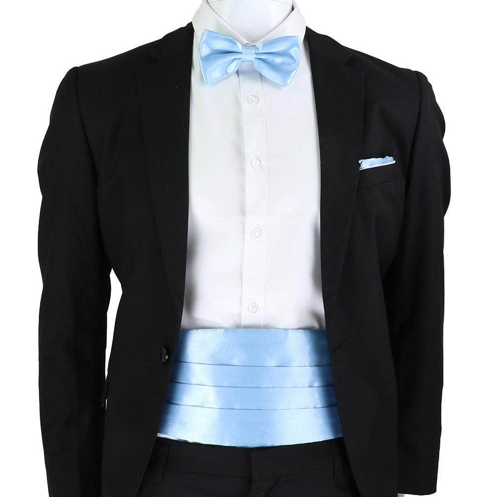 Men's Cummerbund Bow Tie Set in Light Blue for Formal Events and Weddings