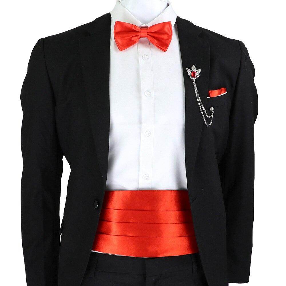Men's Cummerbund Bow Tie Set in vibrant red, perfect for formal events or weddings