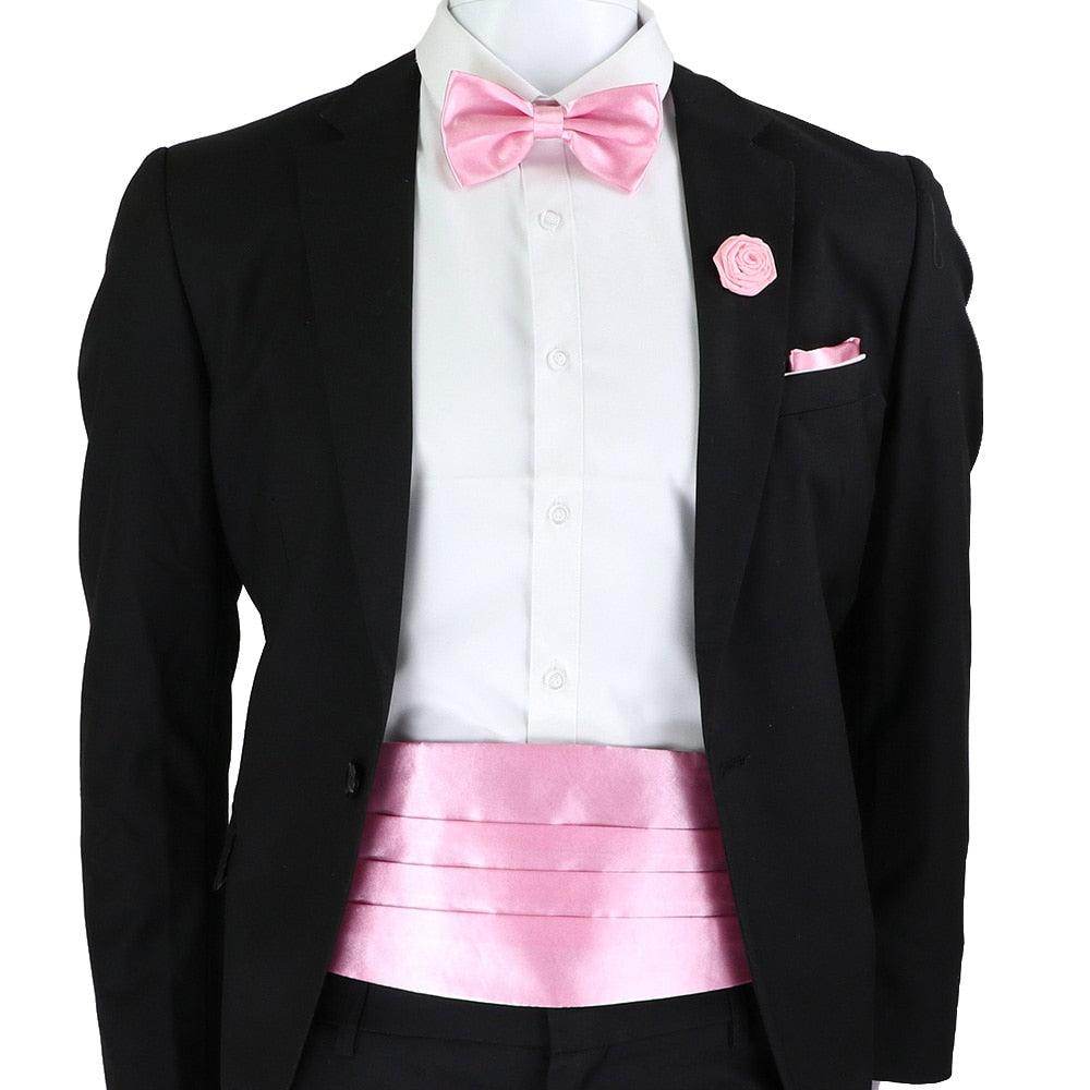 Stylish men's cummerbund bow tie set in pink, perfect for formal occasions and special events
