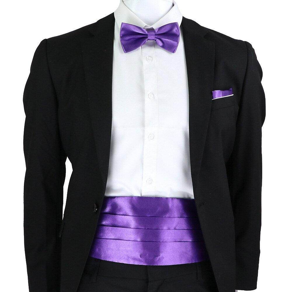 Men's Cummerbund Bow Tie Set in Purple, perfect for formal occasions and stylish events