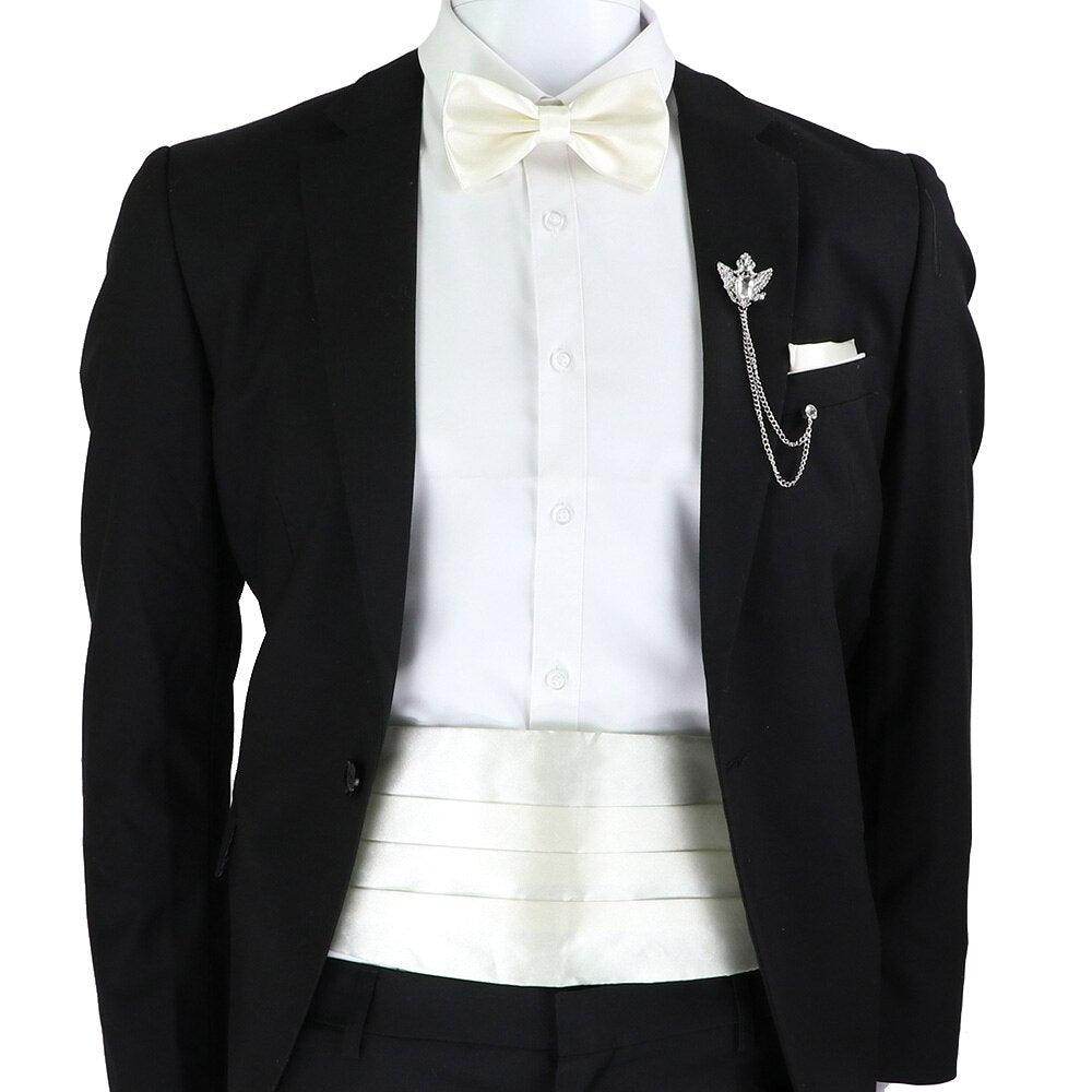 Men's Cummerbund Bow Tie Set in White for Formal Occasions by VacationGrabs