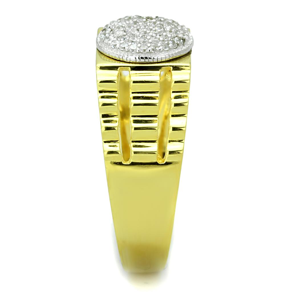 Stylish men's CZ statement ring 925 silver with a polished gold finish and sparkling stones