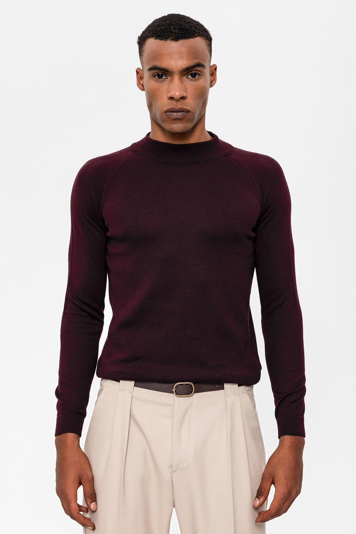 Men's Damson Half Turtleneckneck Knitwear – fabric detail view