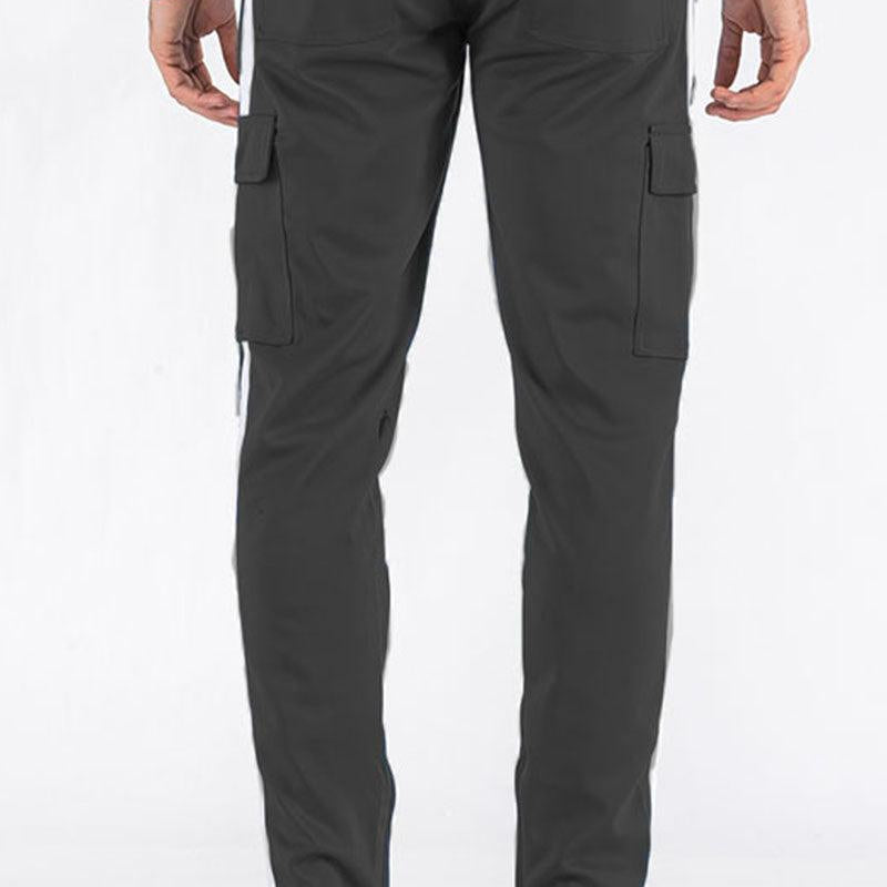 Men's Activewear Mens Dark Grey Two Stripe Cargo Pocket Track Pants