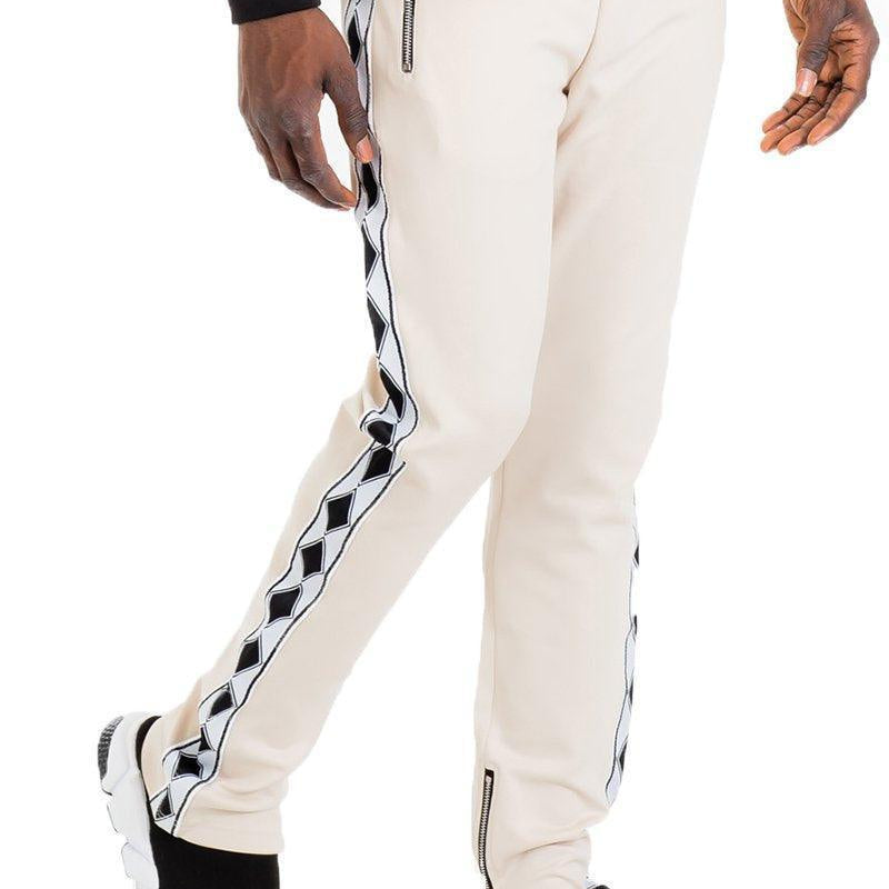 Men's 2PC Track Sets Mens Diamond Single Stripe Track Set Beige Black Pants Jacket