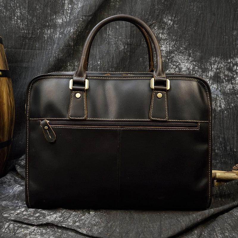 VacationGrabs mens double zipper briefcase in black leather with sturdy handles and pockets