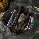 Mens double zipper briefcase in brown with organized compartments for laptops and accessories