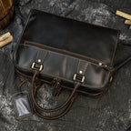 VacationGrabs mens double zipper briefcase in dark leather with sturdy handles and sleek design
