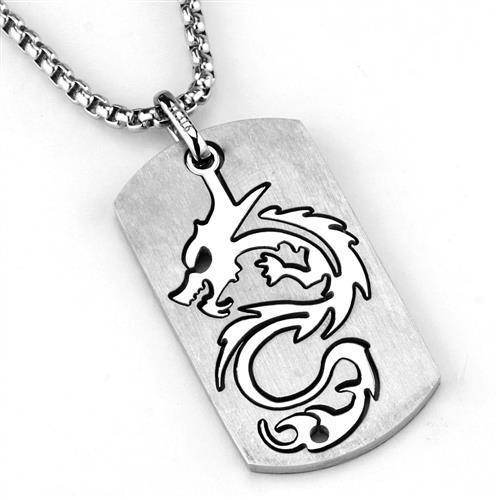 Men's dragon dog tag necklace featuring a detailed dragon design on polished metal