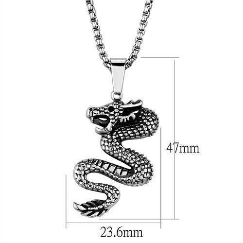 VacationGrabs men's dragon pendant necklace in silver with detailed dragon design and chain length
