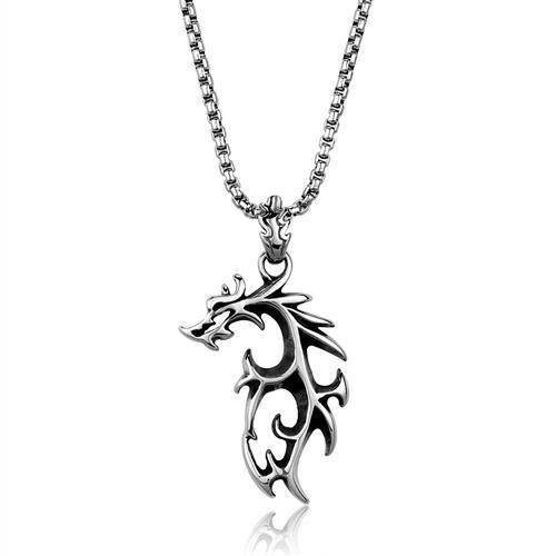 Men's dragon pendant necklace in silver with intricate tribal design for a bold statement