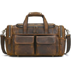 Men's duffle bag in brown leather, perfect for travel and gym use