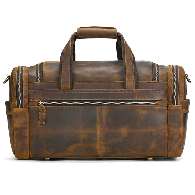 Vintage brown leather men's duffle bag for travel or gym