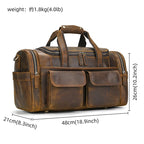Men's duffle bag in brown leather, ideal for travel and gym use