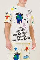 Men's Shirts - Tee's Mens Earth Graphic Tee Shirt In Cream