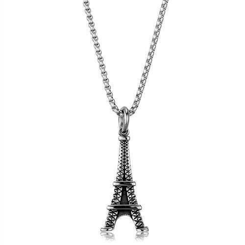 Men's Eiffel Tower necklace in silver with detailed pendant on a chain for stylish accessorizing