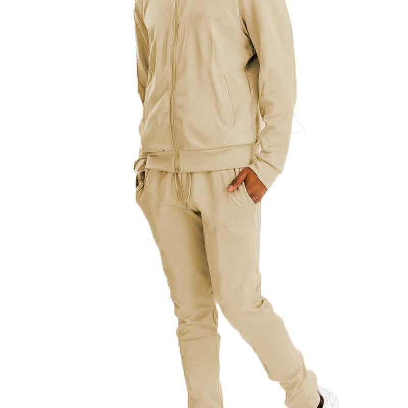 Men's 2PC Track Sets Mens Essential Basic Sand Solid Track Suit