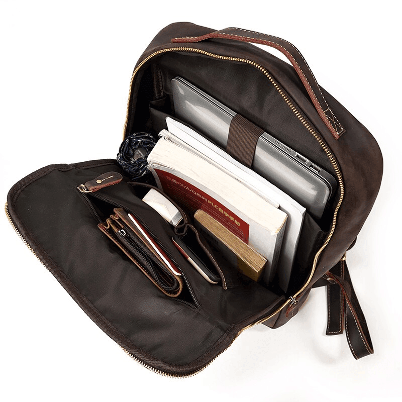 Luggage & Bags - Backpacks Mens Fashion Leather Backpacks Net Cloth Backing Laptop Bag