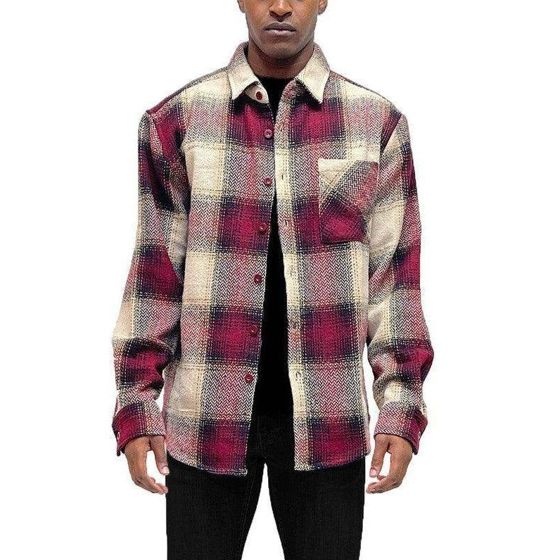 Mens Flannel Shirt Jacket Checkered Plaid Shacket - VacationGrabs